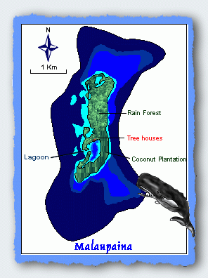 Map of Malaupaina, the southernmost island in the Three Sisters Group.