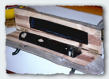 Ebony kaleidoscope inlaid with nautilus shell and fitted into a cedar driftwood box.