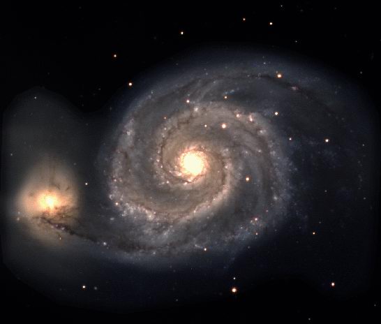The whirlpool galaxy as seen by the Isaac Newton Telescope in January 1997. Click for live Internet link.