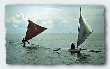 Philippine fishermen sail about in lightweight canoes with outriggers. They often go far out at sea in these tiny, unstable vessels.