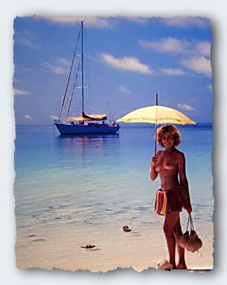Freddy wears a Trobriand Island skirt, and totes some drinking coconuts. It's nice to be isolated and alone on this delightful island.� http://www.this-magic-sea.com/order.html